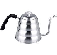 Bouilloire à café à bec de cygne en acier inoxydable 1200 ml, écologique, moderne, pour café filtre, avec thermomètre, finition miroir argentée