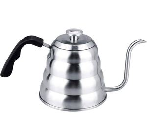 Cafetera de Goteo Manual de Acero Inoxidable de 1200ML, Ecológica, Moderna, Tipo Cloud Moka, con Termómetro, Cuello de Cisne, Acabado Espejo Plateado - Product Image 1