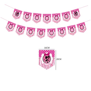 MU Pink Girl Party Poppy Princess coche tira banderas temáticas fiesta de cumpleaños infantil suministros decorativos con globos