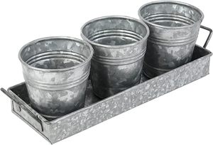 Outdoor Decorative Metal 3 <b>Pot</b> with Tray Galvanized Garden Planter Wholesale Price Flower <b>Pots</b> & Planters Manufacturer by India - Product Image 2