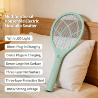 Raquette anti-moustiques électrique rechargeable, conception de charge par prise, 3 grands filets de sécurité, haute tension, tapette à mouches d'extérieur