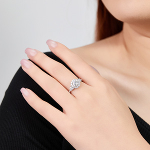 Bague en argent sterling S925 avec grande pierre ronde et double halo en moissanite, bague de fiançailles de luxe tendance pour femmes - Product Image 2