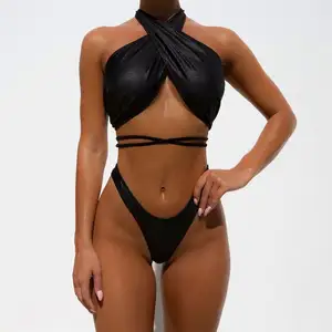 Groothandel Nieuwe Stijl Effen Kleur Bikini Dames Leather Strappy Badpak Europese En Amerikaanse Sexy Bikini