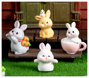 Figurine de lapin miniature en résine mignonne, gris et blanc, avec panier de rangement, tasse, <span class=keywords><strong>oiseau</strong></span>, carotte, lapin magique, dessin animé, objet de collection - Product Image 4