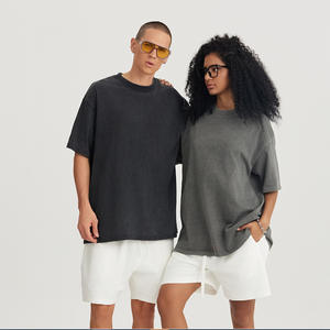 T-shirt surdimensionné en coton pur à manches courtes, couleur unie, 280 g, rétro, lavé et vieilli, avec logo personnalisé imprimé et brodé pour hommes - Product Image 2