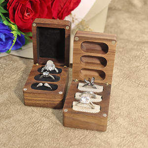 Luxurious Walnut Wood Three-Slot Ring <strong>Bracelet</strong> Storage <strong>Box</strong> Chamfered Black Square Magnetic Closure Gift Packaging 100 Pcs - Product Image 3