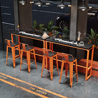 Table de bar commerciale personnalisable en fer de style industriel avec plateau en bois massif, chaise haute pour salle de sport, salle de danse, restauration