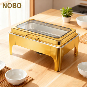 Set di Chafing Dish Dorati da 9L con Scomparti Interni, Set per Catering, Servizio Buffet per Matrimoni, Acciaio Inossidabile, per Hotel - Product Image 1