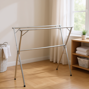 Séchoir à linge autoportant portable en acier inoxydable à 2 niveaux pour intérieur, design coupe-vent, forme rectangulaire - Product Image 2