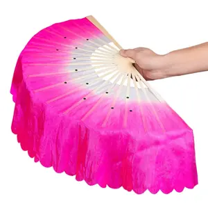 Kids Girl Dancer Hand Fan Veil Silk Bamboo Fans Pair Chinese Folk Dance Gradient Color Pink Red Green Hot Sell