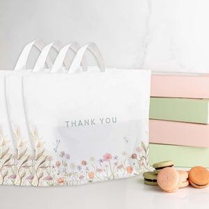 Thank You Bags 50 Pack 15x12 Floral <b>Plastic</b> Shopping Bags Soft Loop Handle - Product Image 2