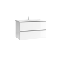 Einfache Montage Modernes Design Badezimmerschrank Vienna Hochglanz Weiß 70 für 2 Schubladen + Keramikwaschbecken