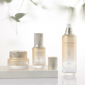 Ensemble de soins de la peau en verre dégradé or et perle de luxe, flacon pompe côtelé avec capuchon argenté 40ml-120ml et pot à crème <span class=keywords><strong>50g</strong></span>, vente en gros - Product Image 3