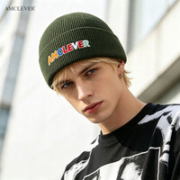 AMCLEVER Bonnet fin tricoté unisexe automne hiver couleur unie polyvalent chaud anti-froid décontracté personnalisable logo OEM