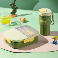 Boîte à lunch compartimentée à quatre sections avec gobelet, compatible micro-ondes, qualité alimentaire, pour étudiants