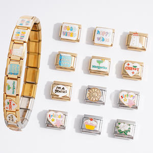 Pesona Italia Berkualitas Tinggi Grosir Anti Karat Baja Tahan Karat Berlapis Emas 18 Seri Kata-Kata Hati Gelang Pesona Italia - Product Image 1