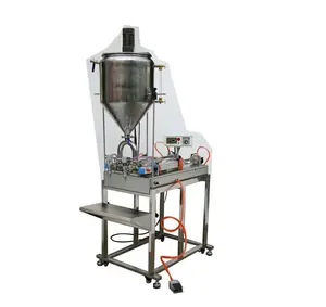 Full Pneumatic two-head Grease Filling Machine with Heater and agitator (filling machine with mixer and heater for thick cream)