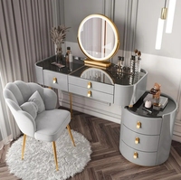 Coiffeuse de Luxe Blanche avec Miroir Lumineux et Chaise pour Chambre à Coucher ou Maquillage d'Hôtel