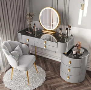 Toeletta di Lusso Bianca <span class=keywords><strong>con</strong></span> Specchio Illuminato e Sedia per Applicazione Trucco in Camera da Letto o Hotel - Product Image 4