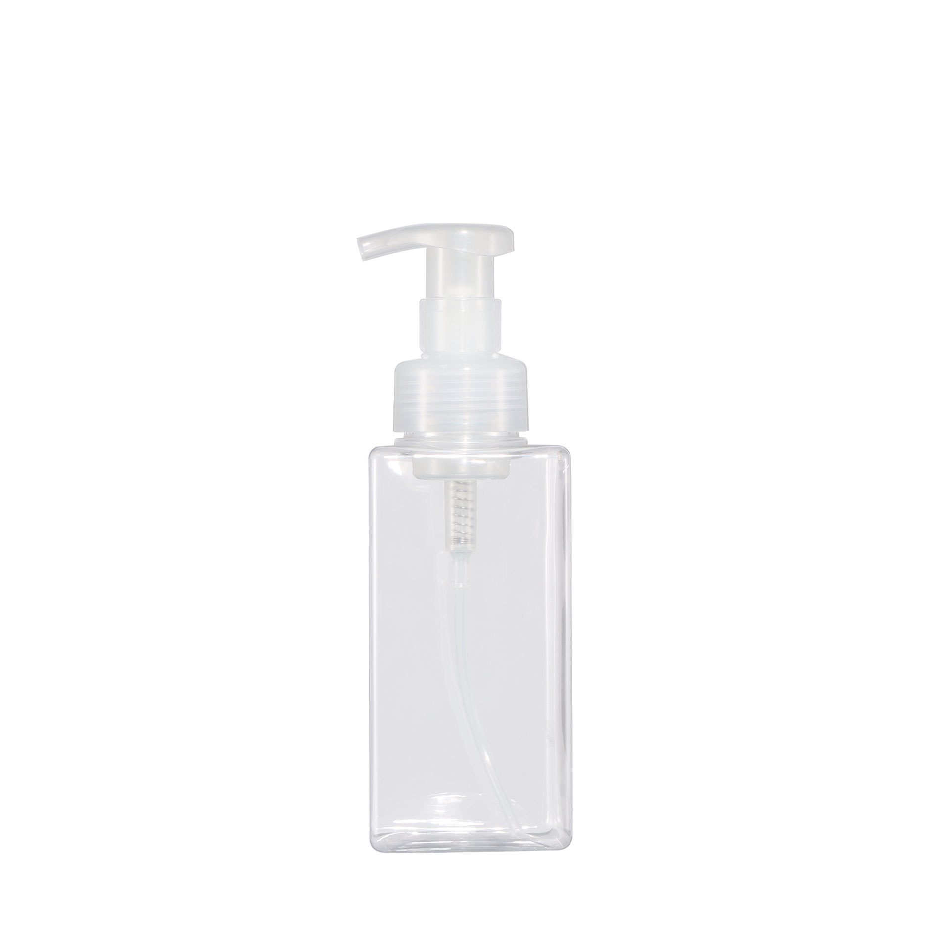 Flacon en mousse transparente, pompe de couleur naturelle