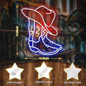 Enseigne néon LED en forme de botte de cowboy et chapeau de cowboy pour décoration murale, style western, pour bar ou salle de jeux masculin - Product Image 2