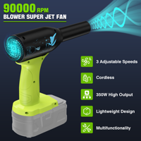 Mini souffleur à sec à jet pour Ryobi ONE + batterie 18V 90000 tr/min souffleur sans fil à feuilles souffleurs de poussière turbo à main pour l'extérieur, nettoyage de voiture