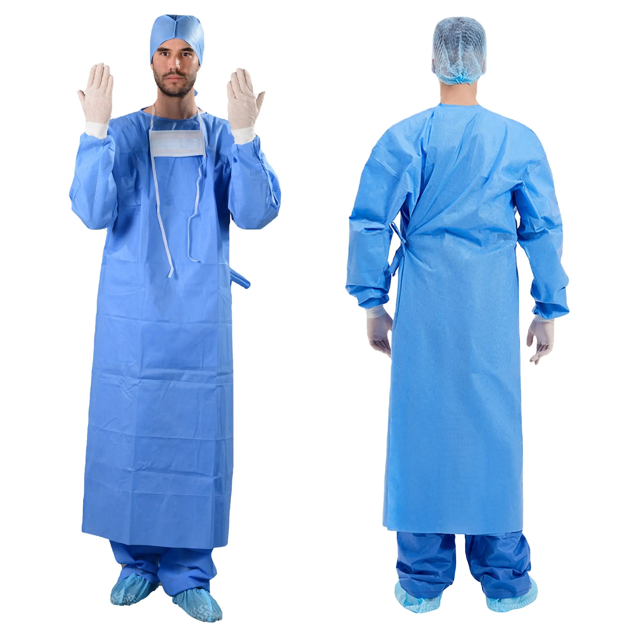 स्तर 1 2 3 थोक गैर बुना कपड़े चिकित्सा सर्जिकल गाउन एसएमएस सर्जिकल अलगाव कस्टम डिजाइन डिस्पोजेबल निविड़ अंधकार गाउन