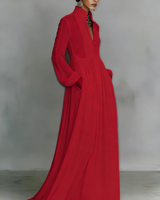 Nouveaux produits : Robe de soirée longue brodée, style A-line, col montant, modeste, froncée, en tissu naturel et écologique