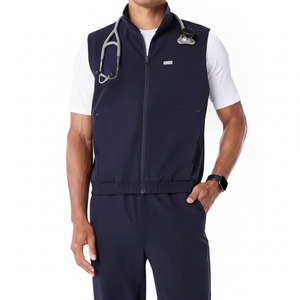 Chaqueta médica para hombre, logotipo personalizado, Spandex/tejido de punto de poliéster, chaleco transpirable, ropa de trabajo profesional de ajuste clásico - Product Image 1