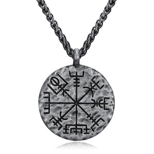 Collar con Colgante de Brújula Vikinga Vegvisir de Acero Inoxidable 316L para Hombre, Talismán de Runas Nórdicas, Joyería en Tono Plata Antigua - Product Image 1