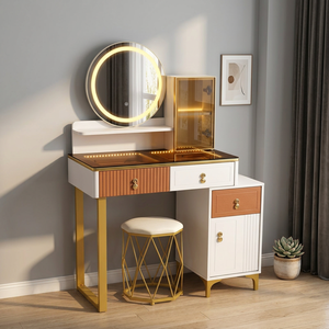 Modern <b>Makeup</b> <b>Vanity</b> Table With Lighted Mirror Storage Desk For Bedroom Furniture - Product Image 2