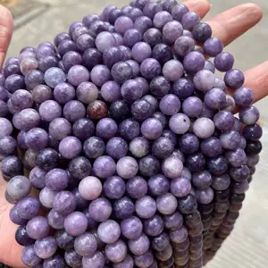 großhandel natürliche lila mika stein perle runde kristalle edelstein lose perlen für schmuckherstellung