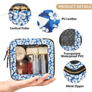 Luxury Custom Logo Hawaii Flowers Small Large PU Leather <b>Clear</b> PVC Zipper Pouch <b>Toiletry</b> Travel Makeup <b>Bag</b> - Product Image 5