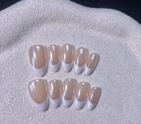 TSZS 10 pièces de faux ongles en acrylique français rose chromé, de haute qualité, faits à la main, sur mesure, forme amande moyenne, faux ongles artificiels