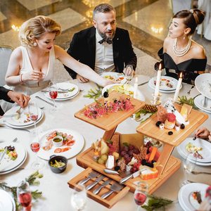 Bandeja de 3 capas para aperitivos, bandeja de bambú para servir queso, con cajón deslizante - Product Image 6