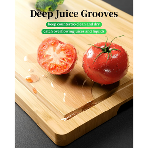 Planches <span class=keywords><strong>à</strong></span> <span class=keywords><strong>découper</strong></span> en bambou carbonisé profond, durables, lot de 3, avec rainures pour jus, <span class=keywords><strong>grande</strong></span> poignée, faciles <span class=keywords><strong>à</strong></span> utiliser, pour pizza, viande, cuisine - Product Image 3