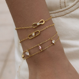 ERESI CZ Crystal Stackable <strong>Gold</strong> Chain <strong>Bracelet</strong> Waterproof 316L Stainless Steel <strong>Infinity</strong> &amp; Paperclip Minimalist Jewelry for Women - Product Image 2