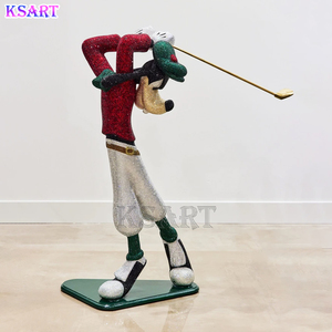 Sculpture de Goofy colorée incrustée de diamants, jouant au golf, recouverte de strass, Goofy de dessin animé pour décoration de galerie, artisanat en résine - Product Image 5