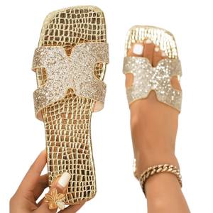 Sandalias Planas con Pedrería para Mujer, Venta al Por Mayor, Nuevas para el Verano 2026, Tallas Grandes, Sandalias de Una Sola Tira, Calzado Informal para Playa y Exteriores - Product Image 6