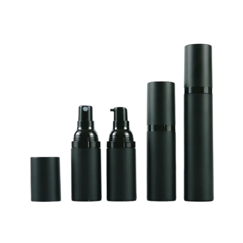 Vazio Matte Black Men Perfume Container Cilindro Airless Vacuum Mist Spray Loção Bomba Garrafa Cosmética Plástica 15ml 30ml 50ml