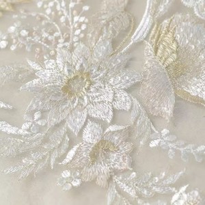 Tela de encaje de boda Beige de alta calidad tela de encaje nupcial tela de encaje de flores 3D - Product Image 1