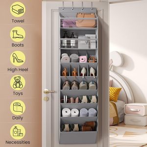 Over The Door <b>Shoe</b> Organizer 16-20 Pairs Grey Oxford Fabric Clear Pockets Hanging Rack For Closet Door <b>Shoes</b> Handbags - Product Image 2