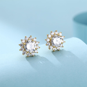 Fashionable Hot Selling 925 Sterling Silver Moissanite Earrings 18K <strong>Gold</strong> Plated 1 <strong>Carat</strong> Diamond Sunflower Ladies Earrings - Product Image 1