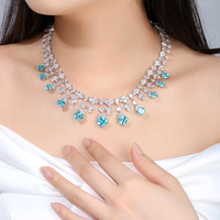 Collier Paraba Élégant Plaqué Argent de Luxe pour Femme, avec Pierre Précieuse Bleu Pâle, Chaîne de Mariage de Luxe et de Présence