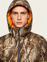 Veste d'hiver de chasse en plein air pour homme, 100% polyester, coupe-vent, imprimé numérique camouflage, duvet de canard blanc RDS, fabriquée en Chine