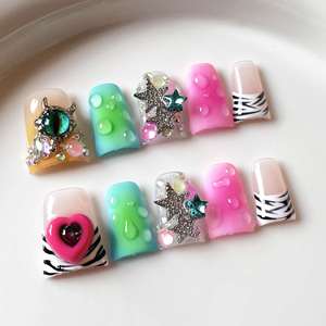 Nouvelles décorations de bijoux 3D portables, ongles artificiels faits à la main, longs, personnalisés, faux ongles tendance, 24 pièces - Product Image 2
