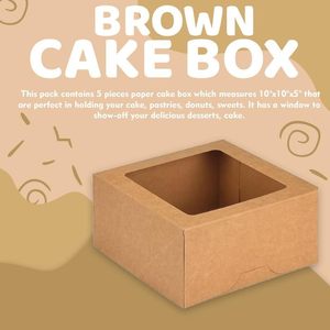 Boîtes à gâteaux brunes avec fenêtre, boîtes de boulangerie jetables pour gâteaux, pâtisseries, desserts, biscuits, contenants carrés pour gâteaux d'anniversaire - Product Image 2
