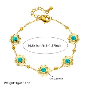 Flower Gold Plated Turquoise Necklace Earring <b>Bracelet</b> <b>Set</b> Stainless Steel Party Jewelry <b>Set</b> - Product Image 5