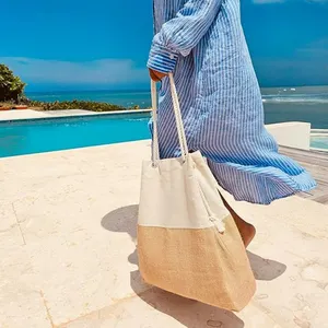 Bolso de viaje de gran capacidad, sombrero de vacaciones de lona con cordón para mujer, bolsa de playa personalizada