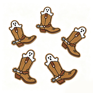 Patch en chenille brodé de 3,2 pouces, motif botte de cowboy fantôme d'Halloween avec éperon, thermocollant pour casquettes, en stock - Product Image 1